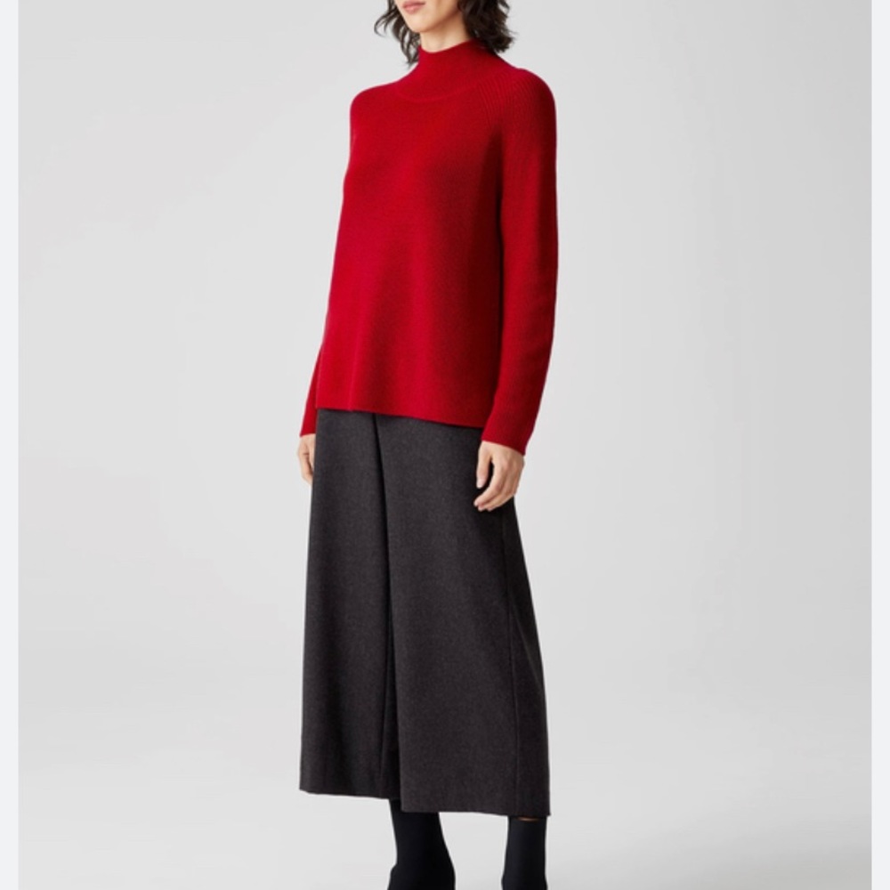 Eileen Fisher Merino Wool Zip Up Ribbed Knit Burgundy Sweater size small